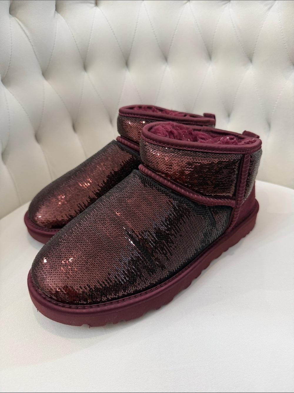 UGG Sequin Ankle Boots in Burgundy